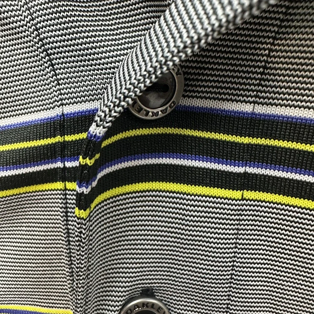 Oakley‎ Polo Shirt Mens XL Gray Yellow White Striped Short Sleeve Golf